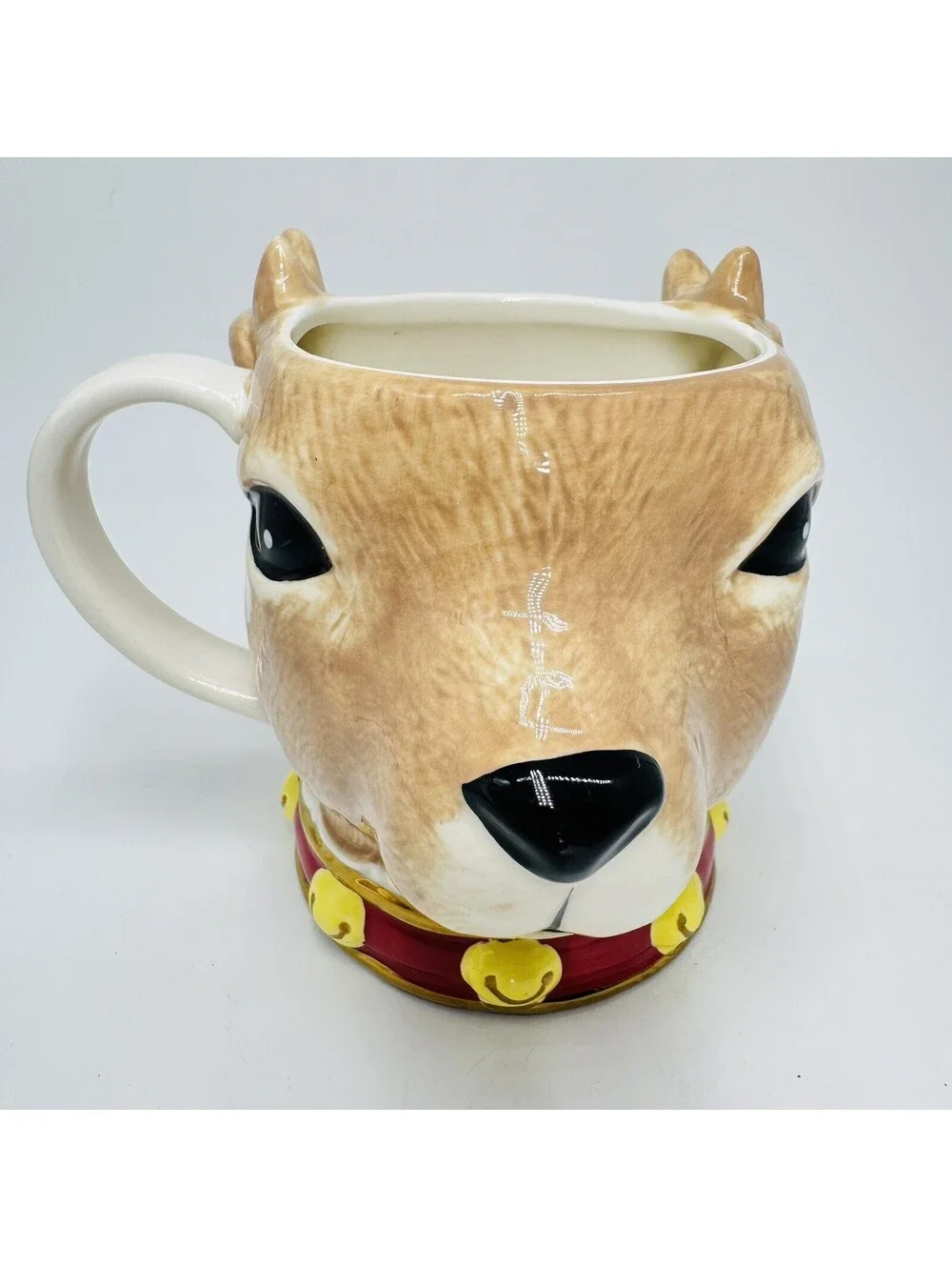 Williams Sonoma XL Figural Reindeer Head Chrismas Mug Coffee Cup Kitsch Kitschy